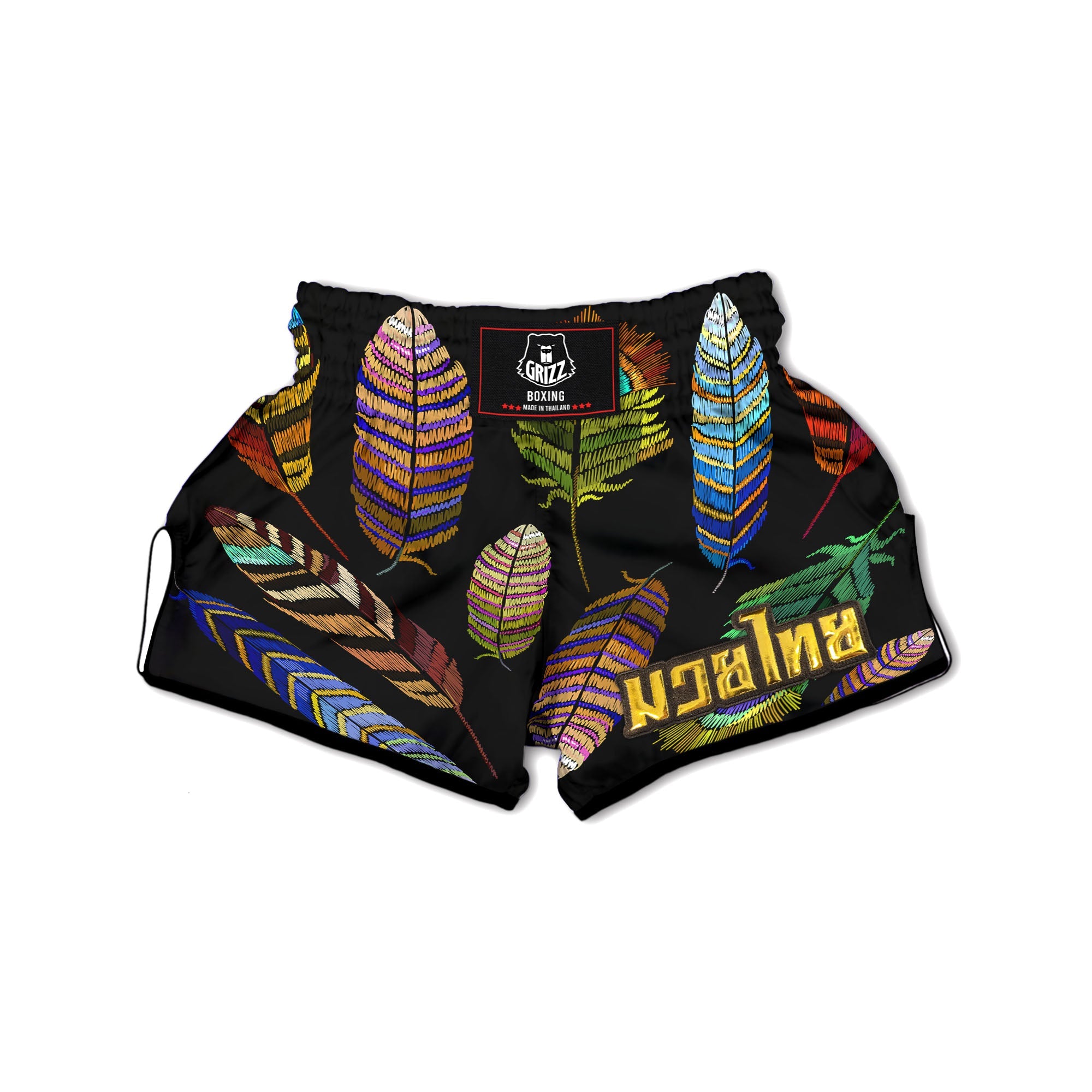 Feather Embroidery Peacock Print Muay Thai Boxing Shorts-grizzshop