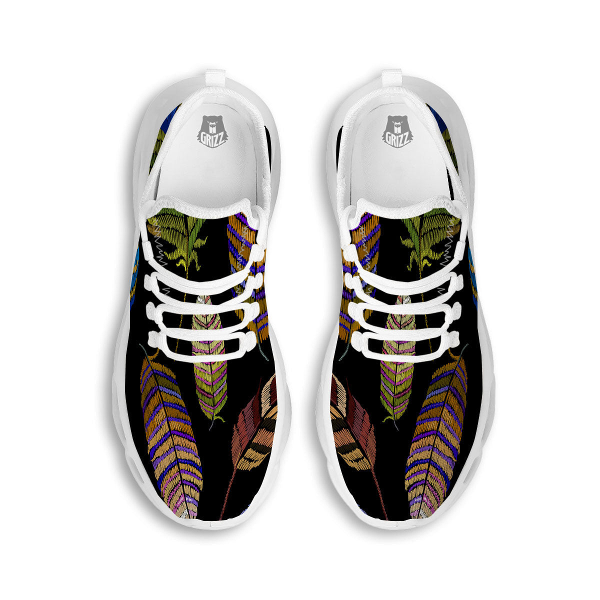Feather Embroidery Peacock Print White Running Shoes-grizzshop