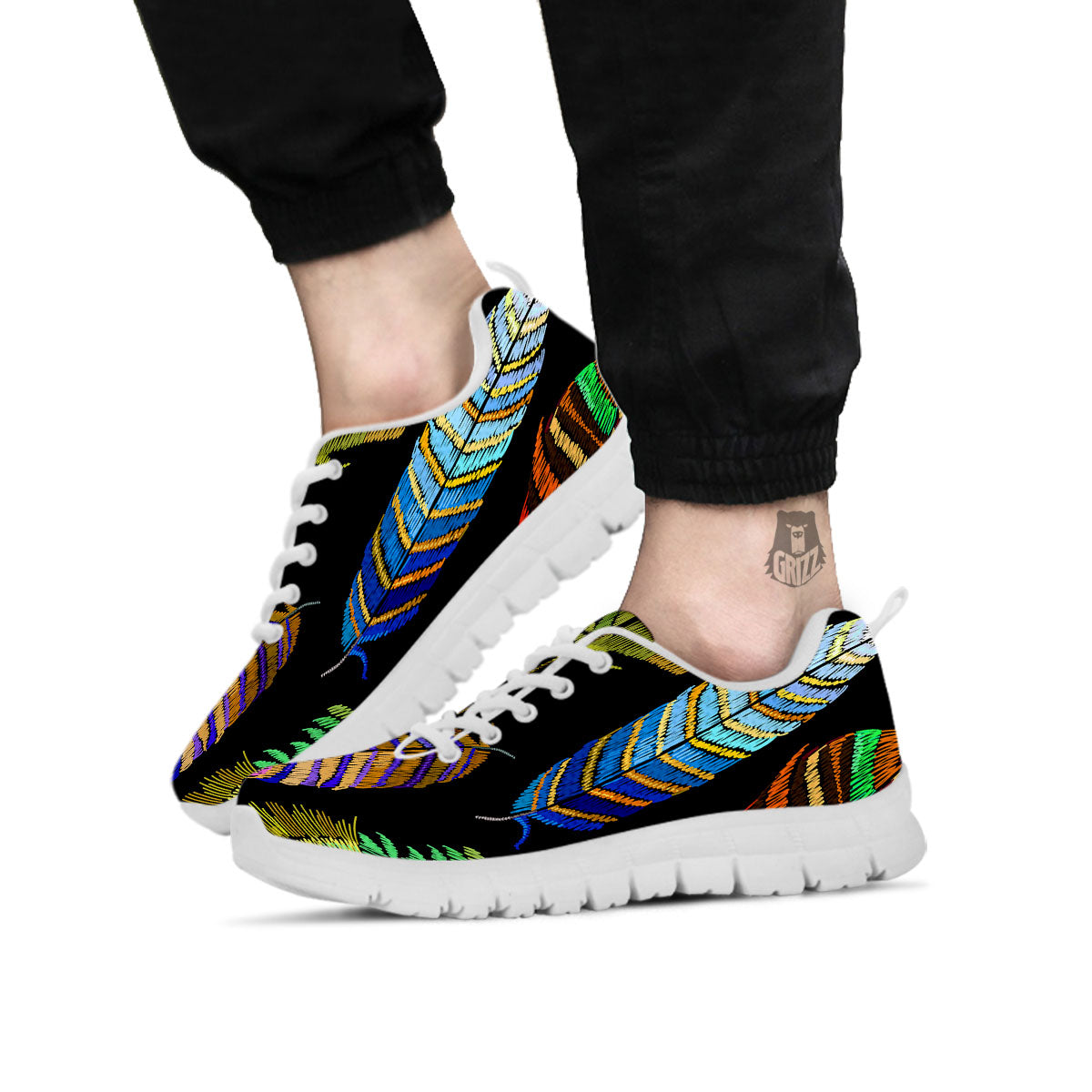 Feather Embroidery Peacock Print White Sneaker-grizzshop