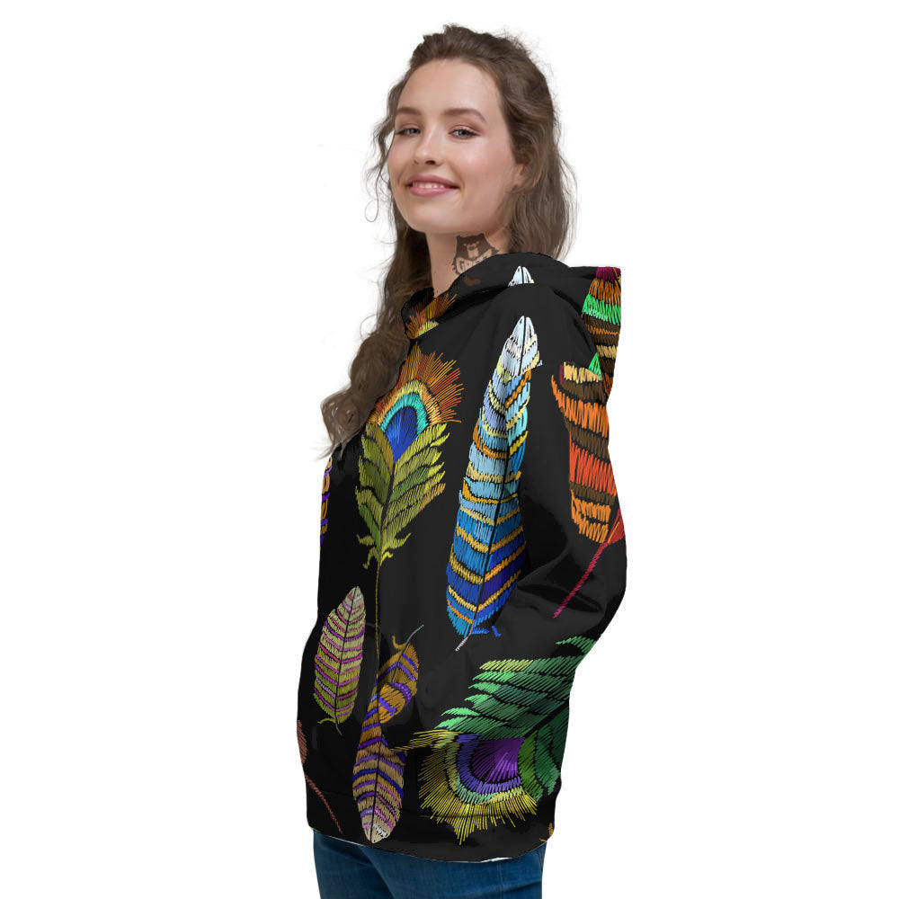 Feather Embroidery Peacock Print Women's Hoodie-grizzshop