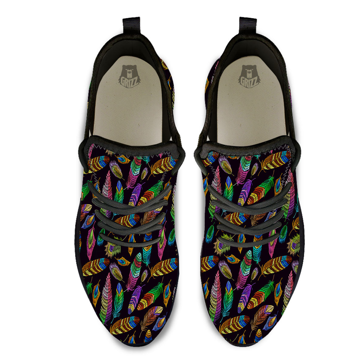 Feather Native Print Pattern Black Athletic Shoes-grizzshop