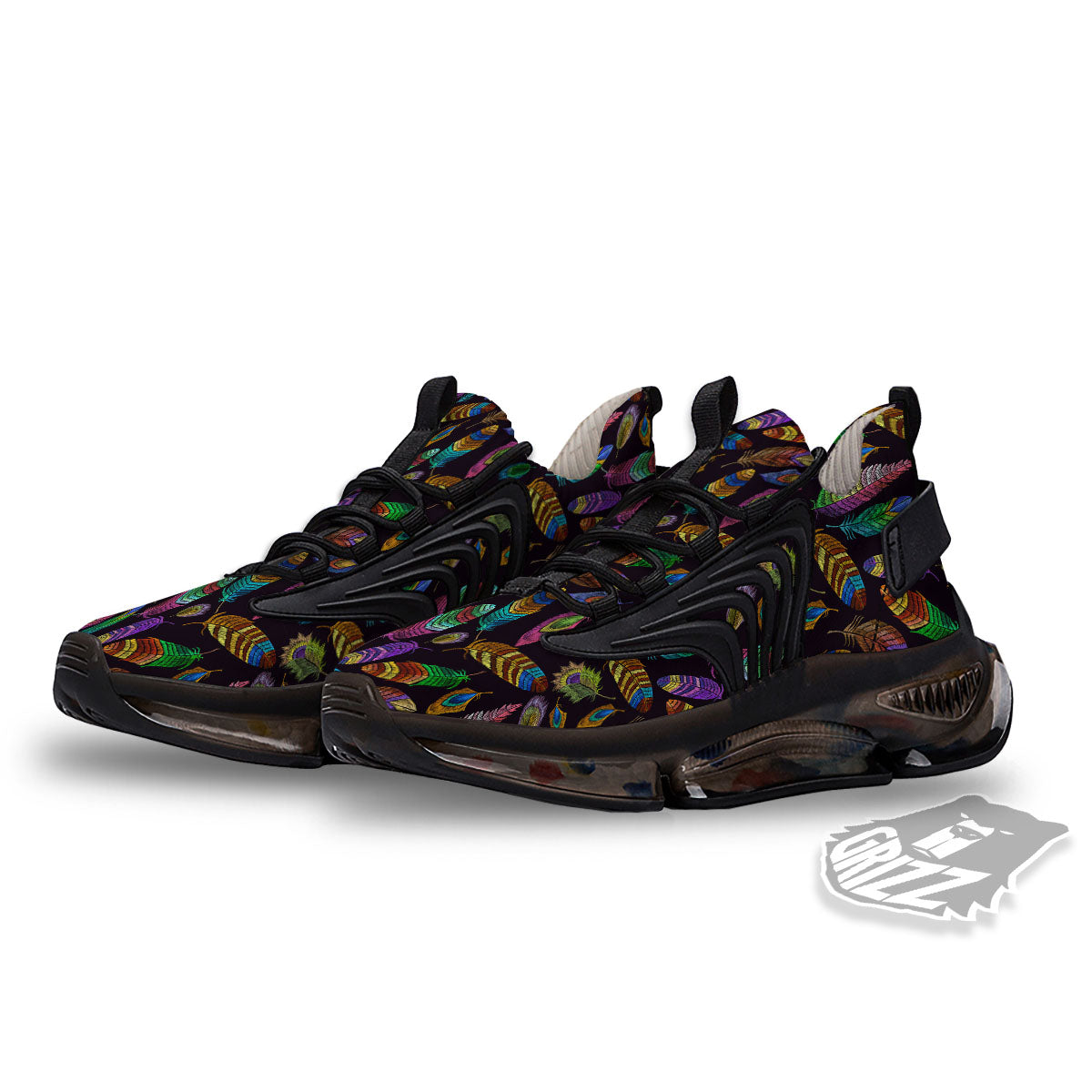 Feather Native Print Pattern Black Gym Shoes-grizzshop