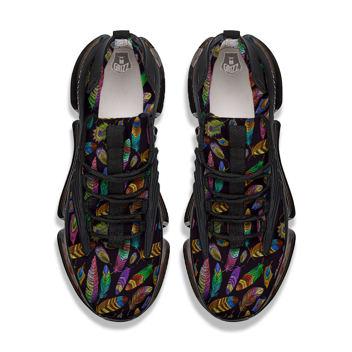 Feather Native Print Pattern Black Gym Shoes-grizzshop