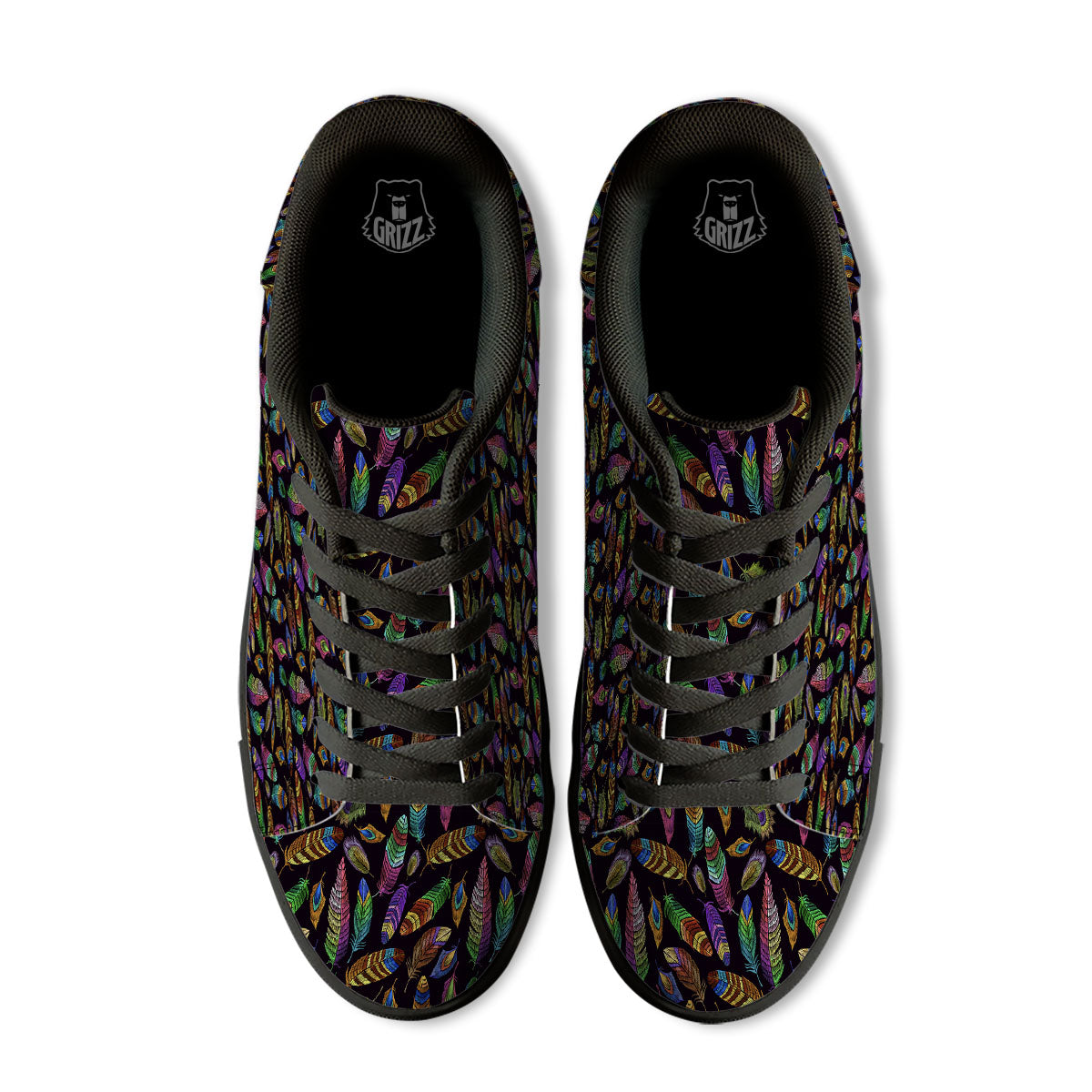Feather Native Print Pattern Black Low Top Sneakers-grizzshop