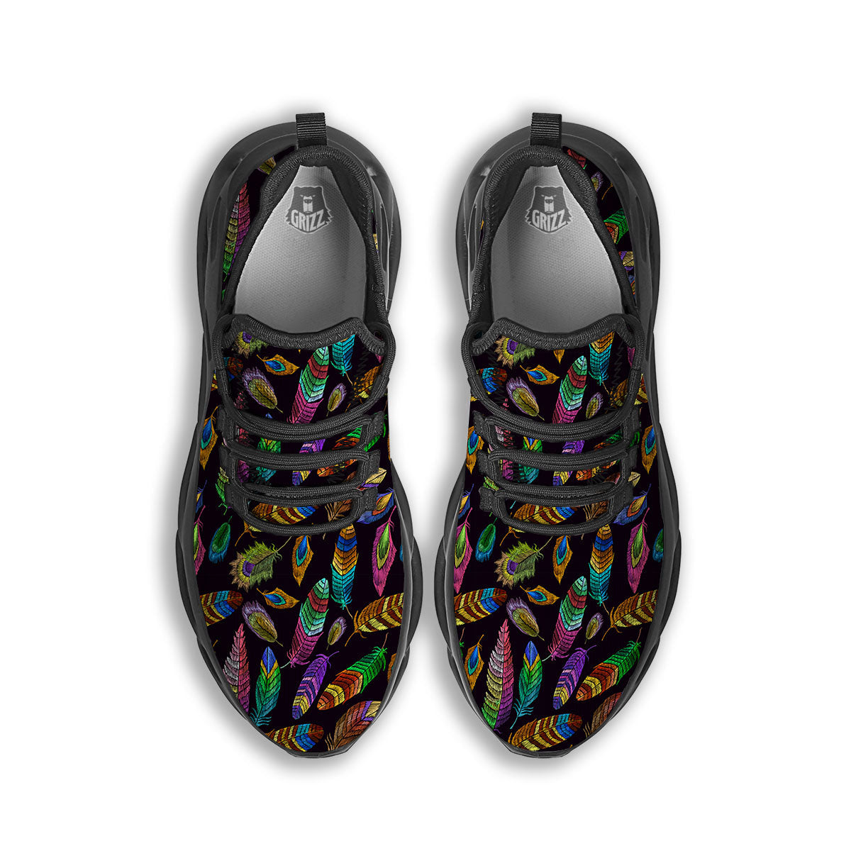 Feather Native Print Pattern Black Running Shoes-grizzshop