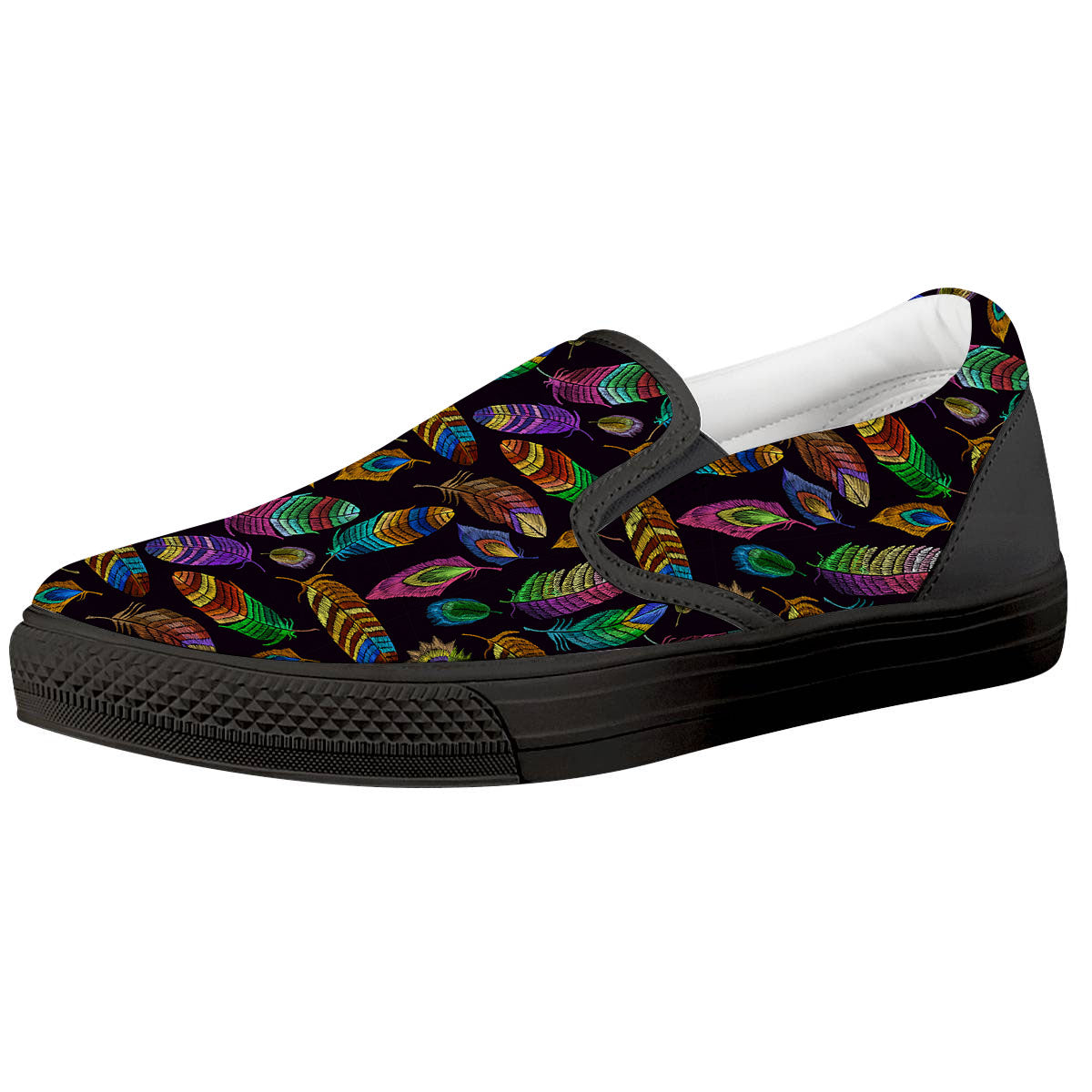 Feather Native Print Pattern Black Slip On Shoes-grizzshop
