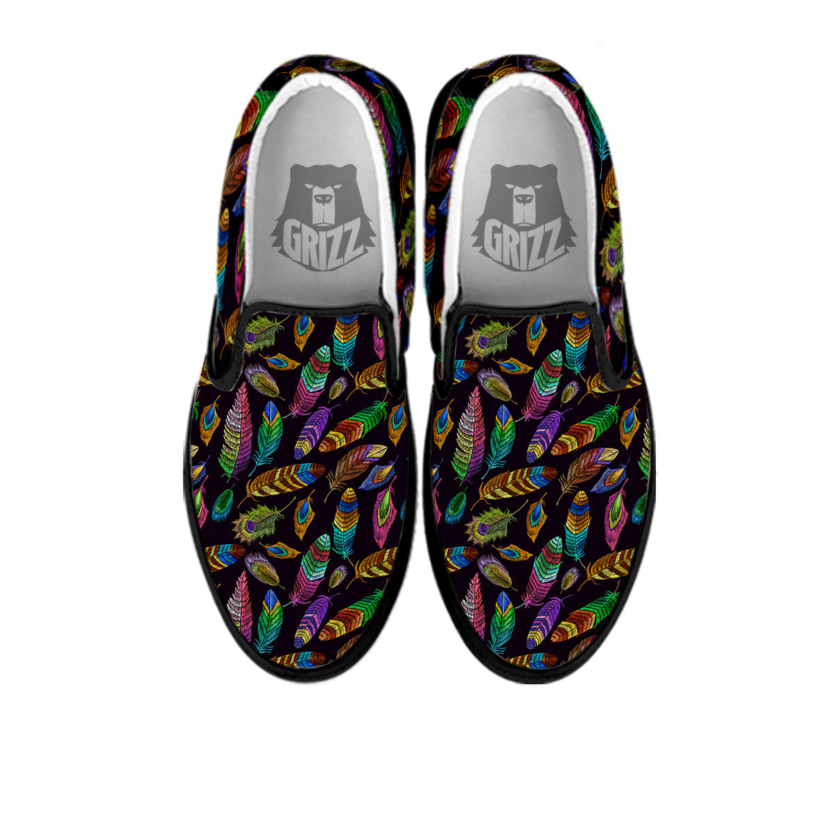 Feather Native Print Pattern Black Slip On Shoes-grizzshop