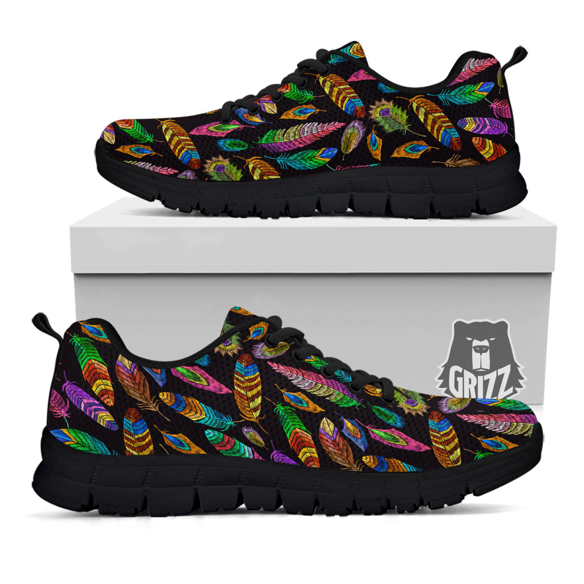 Feather Native Print Pattern Black Sneaker-grizzshop