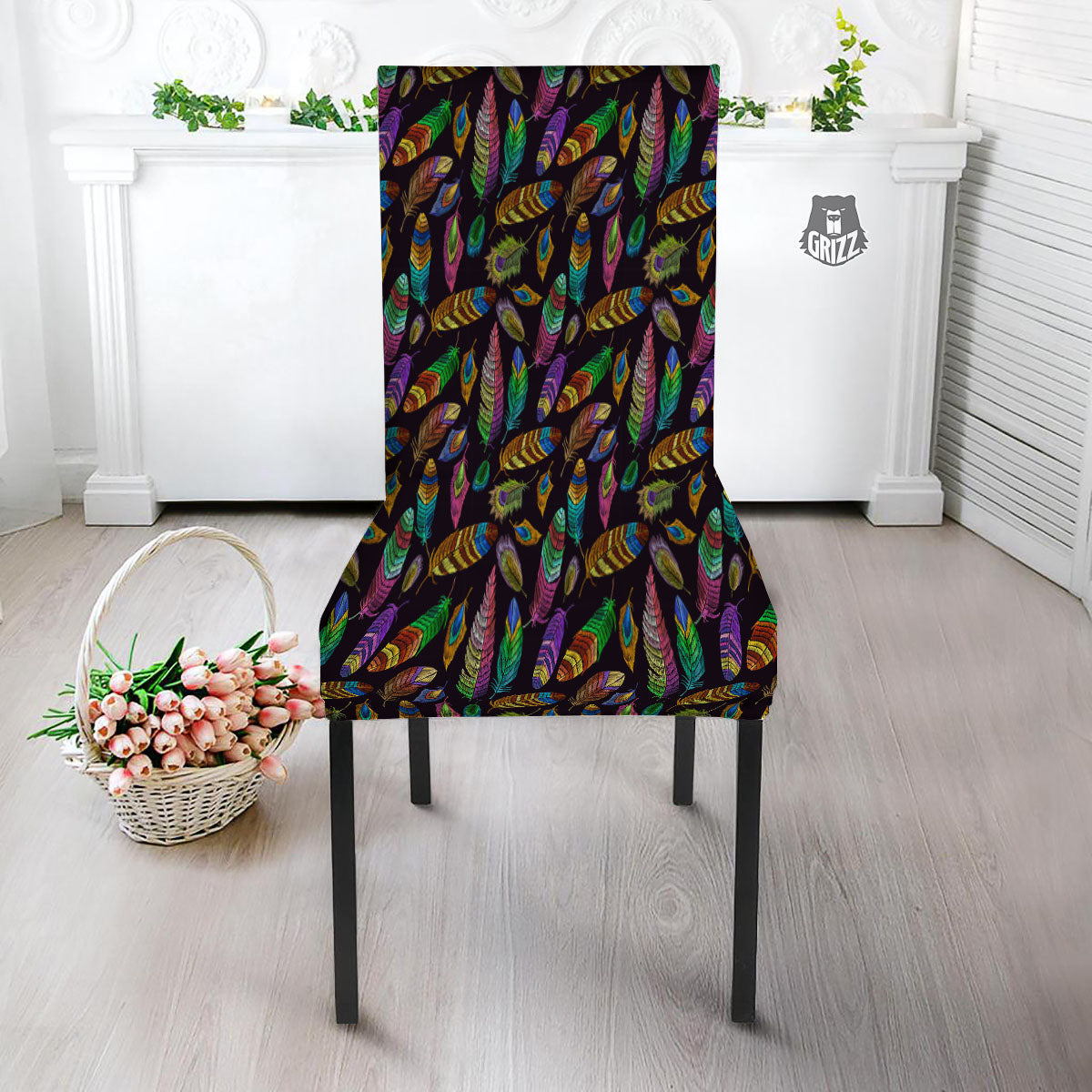 Feather Native Print Pattern Dining Chair Slipcover-grizzshop