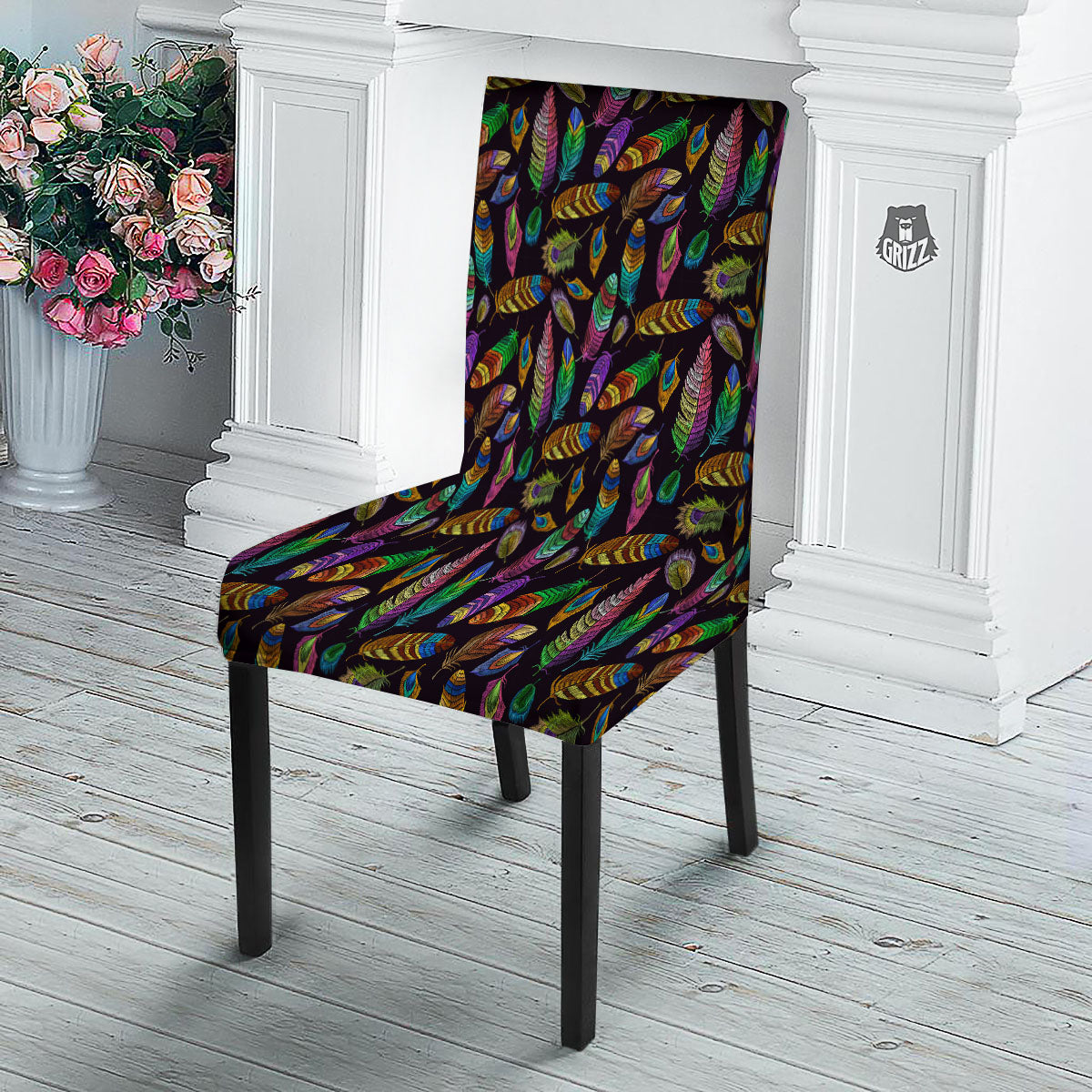 Feather Native Print Pattern Dining Chair Slipcover-grizzshop