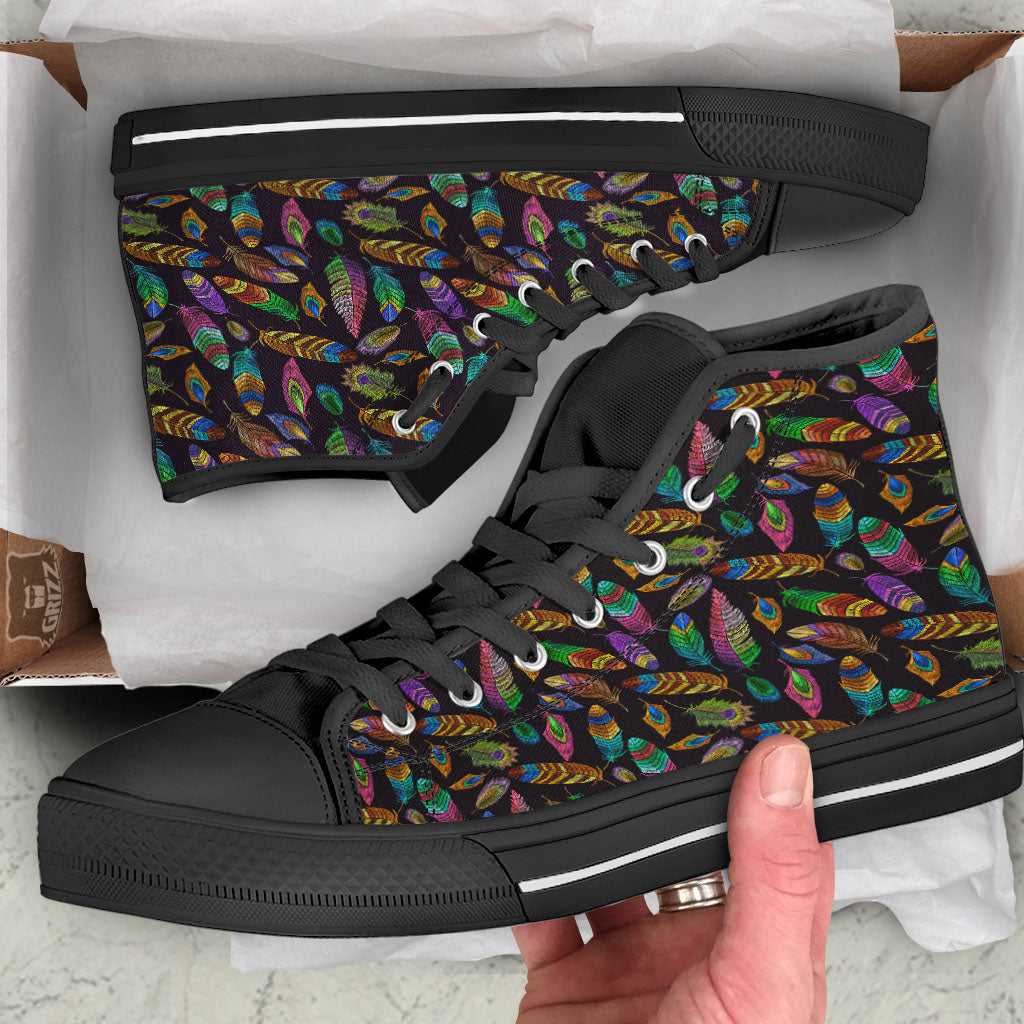 Feather Native Print Pattern High Top Shoes-grizzshop