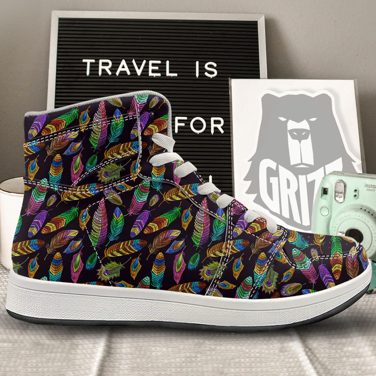 Feather Native Print Pattern High Top Sneakers-grizzshop