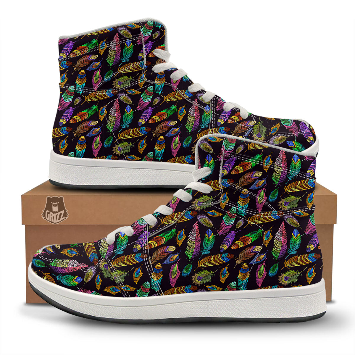 Feather Native Print Pattern High Top Sneakers-grizzshop
