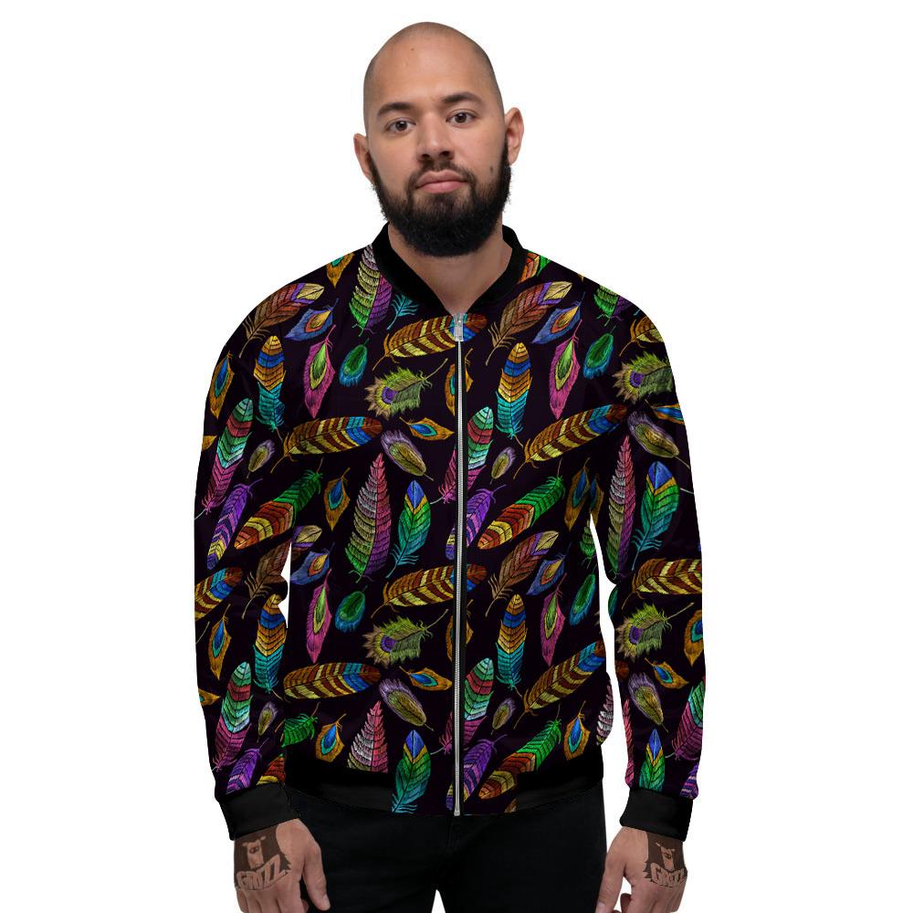 Feather Native Print Pattern Men's Bomber Jacket-grizzshop