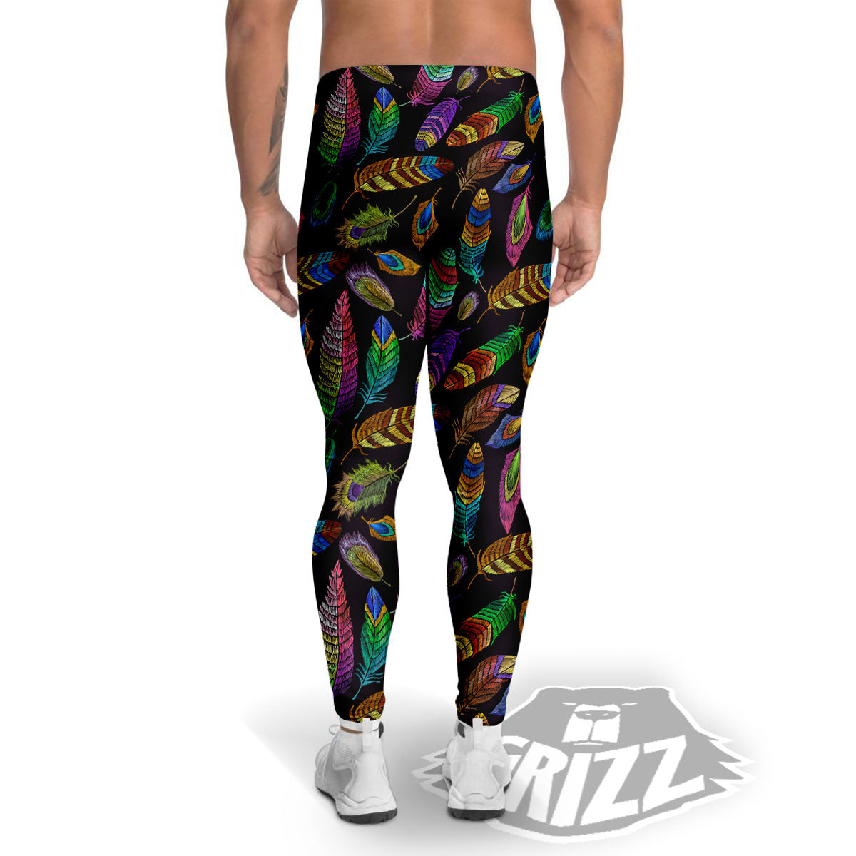 Feather Native Print Pattern Men's Leggings-grizzshop