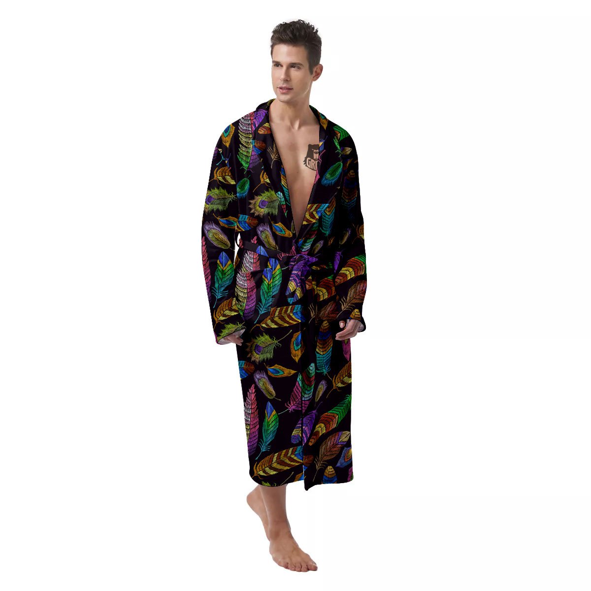 Feather Native Print Pattern Men's Robe-grizzshop