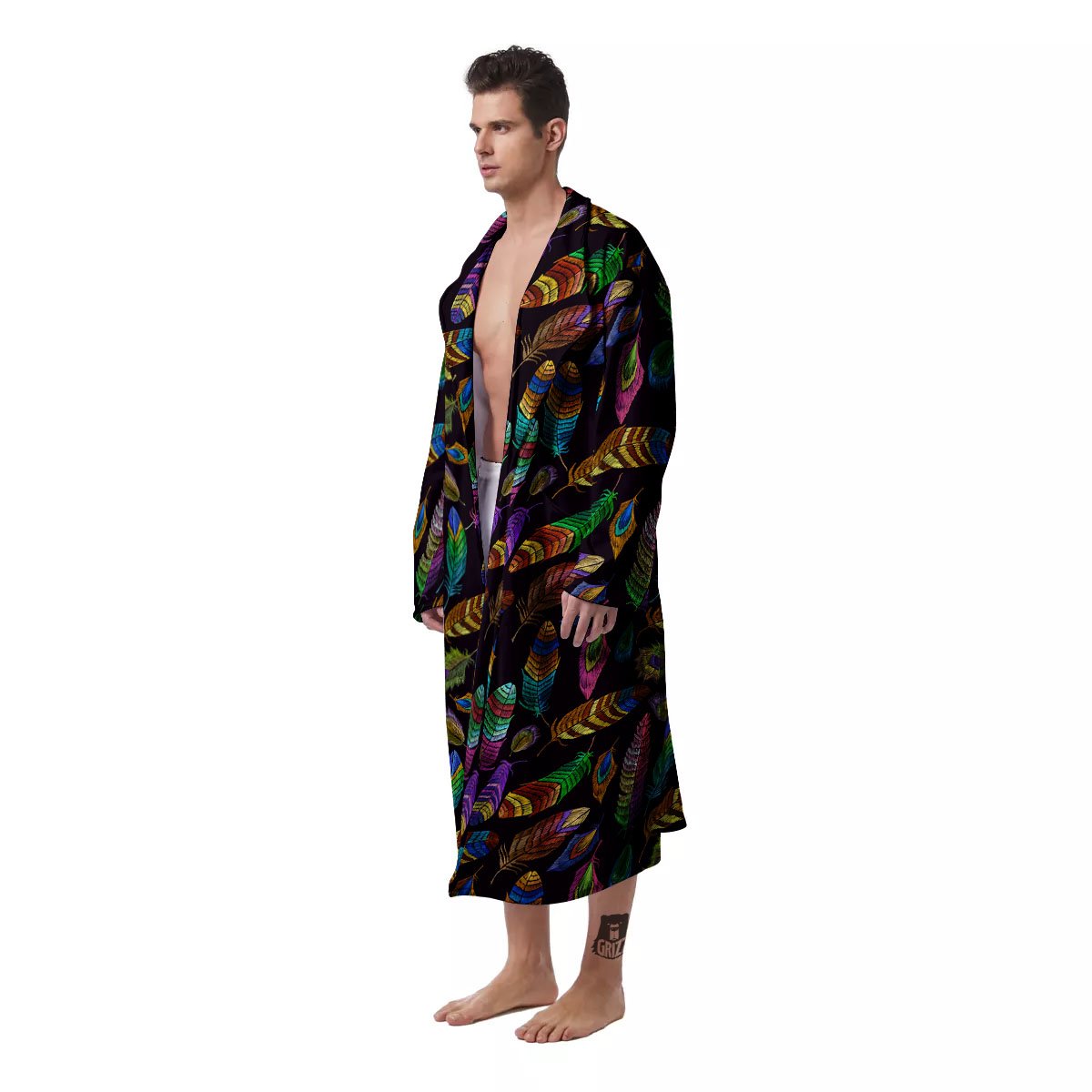 Feather Native Print Pattern Men's Robe-grizzshop