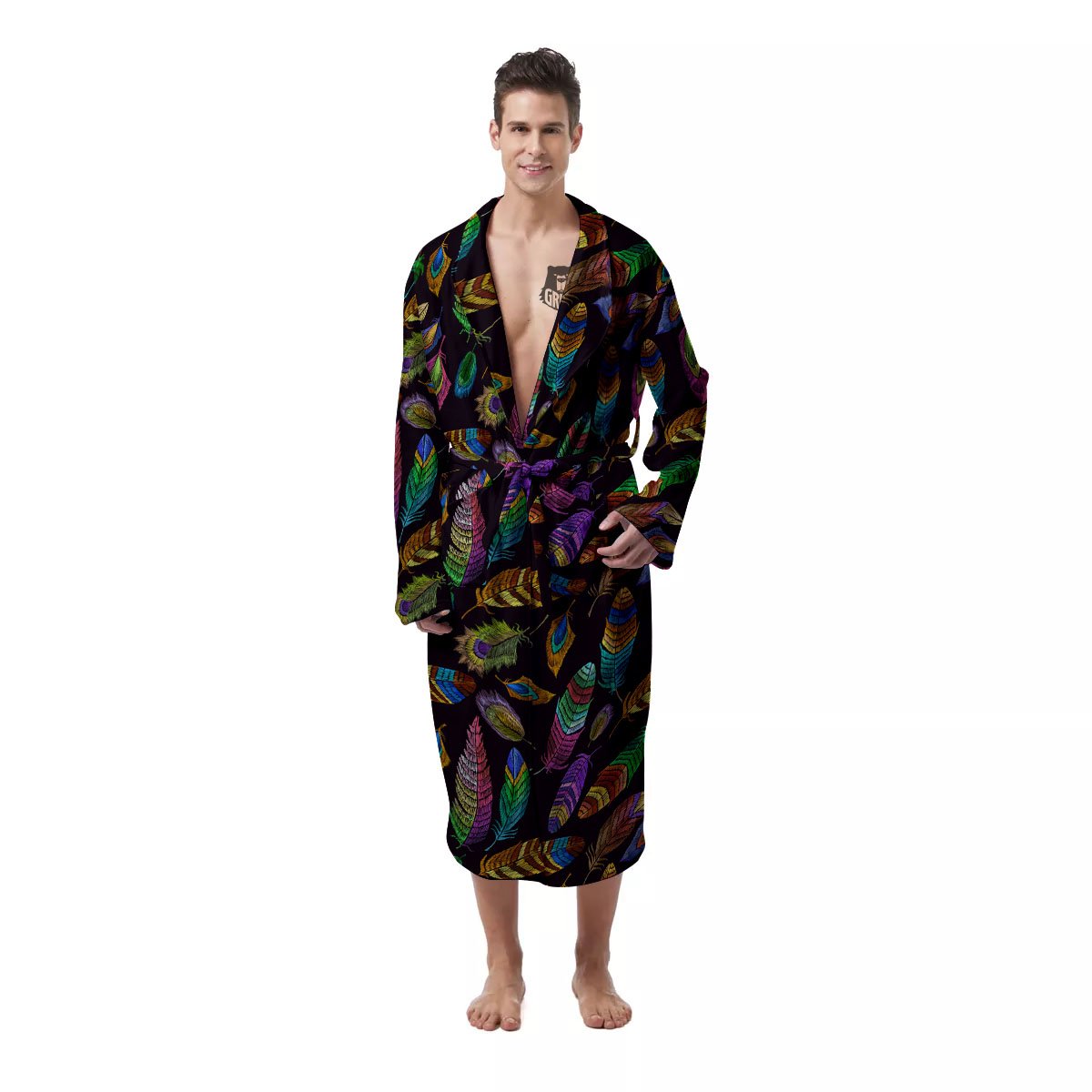 Feather Native Print Pattern Men's Robe-grizzshop