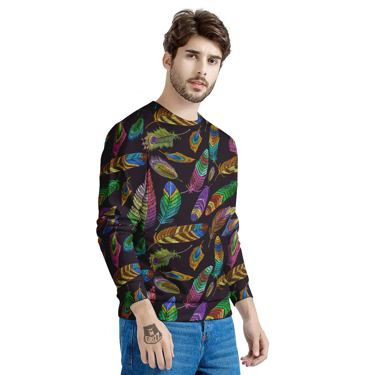 Feather Native Print Pattern Men's Sweatshirt-grizzshop