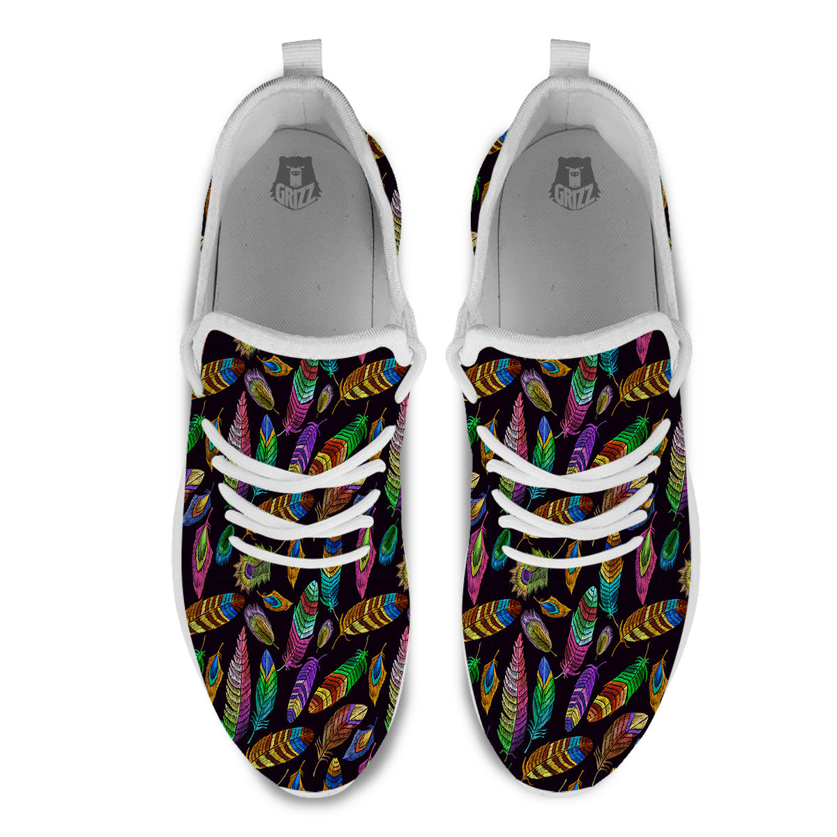 Feather Native Print Pattern White Athletic Shoes-grizzshop