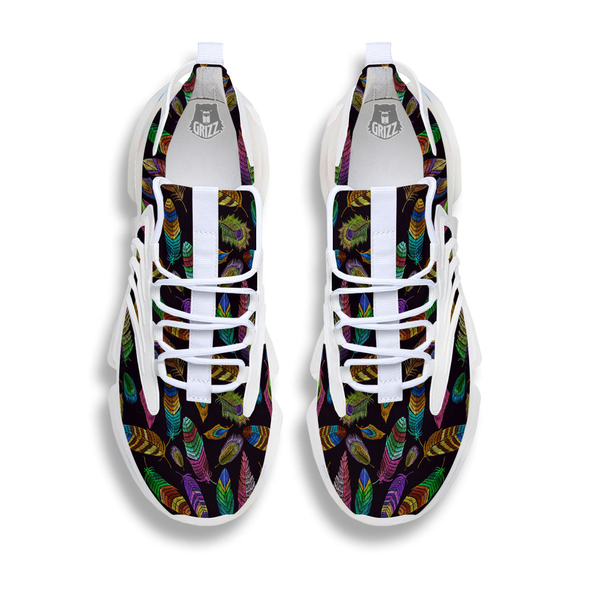 Feather Native Print Pattern White Gym Shoes-grizzshop