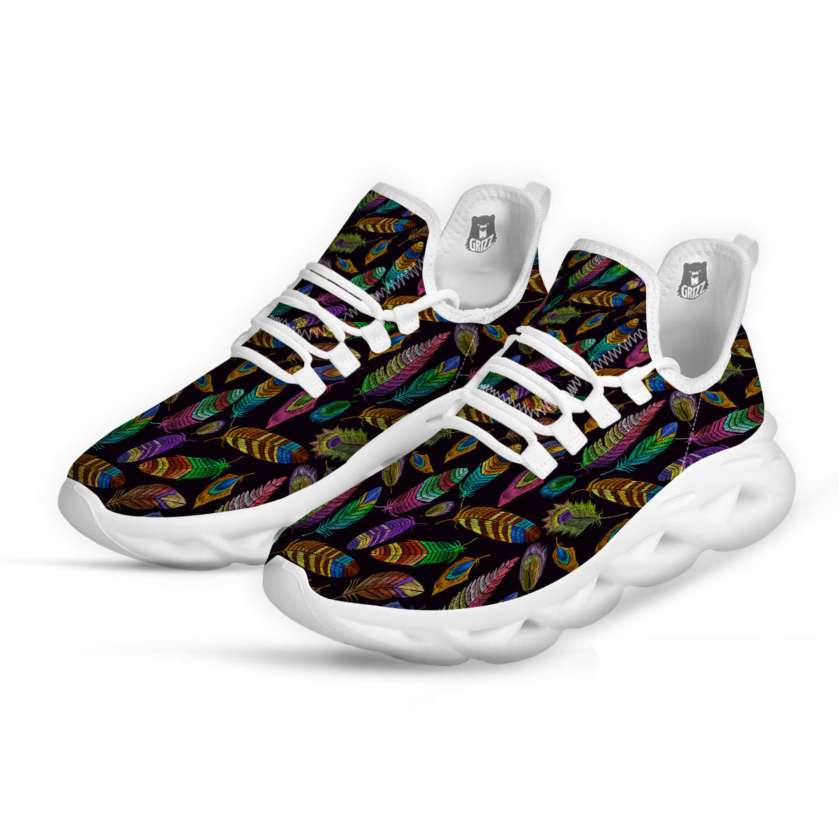 Feather Native Print Pattern White Running Shoes-grizzshop