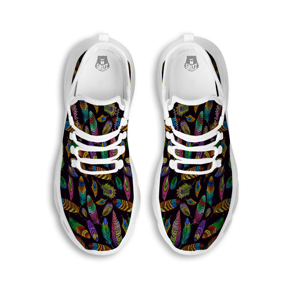 Feather Native Print Pattern White Running Shoes-grizzshop