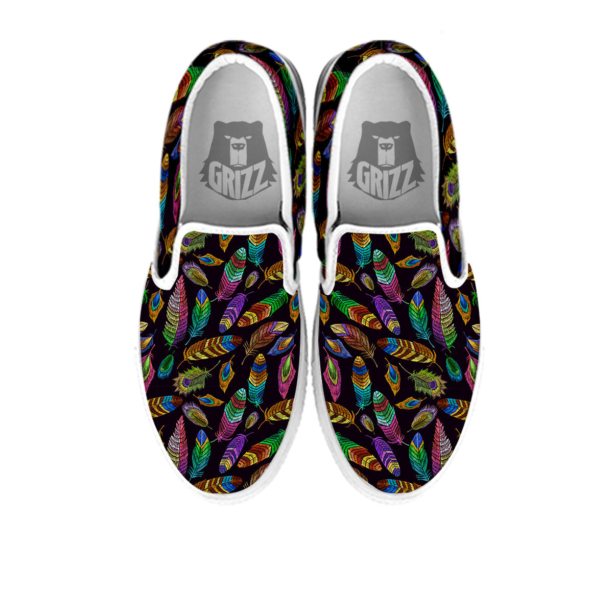 Feather Native Print Pattern White Slip On Shoes-grizzshop