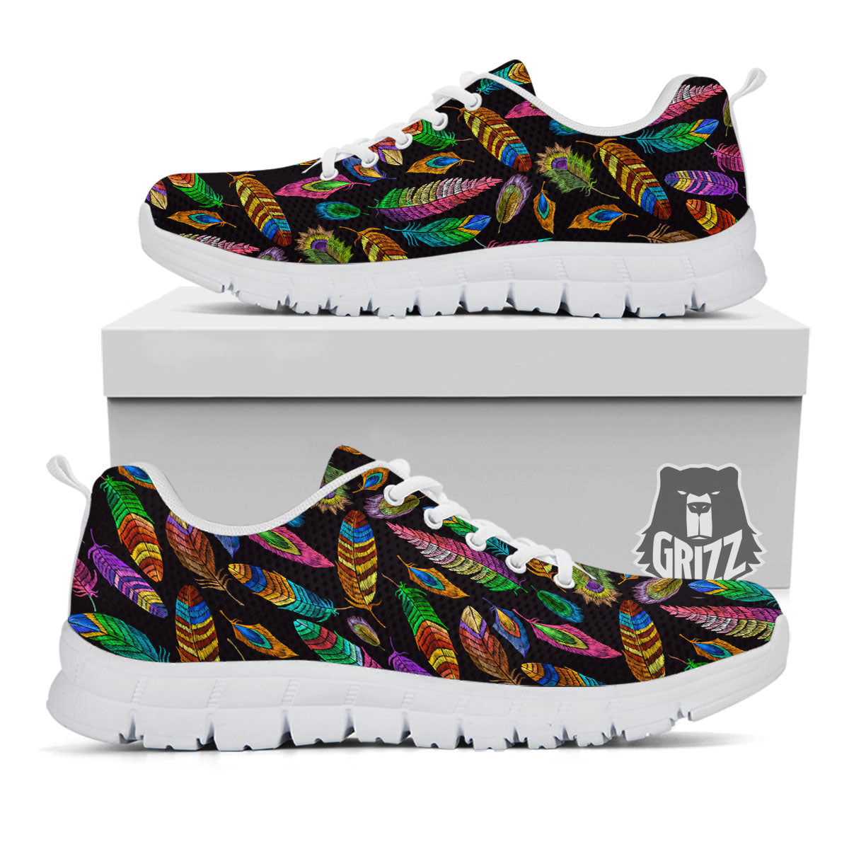 Feather Native Print Pattern White Sneaker-grizzshop