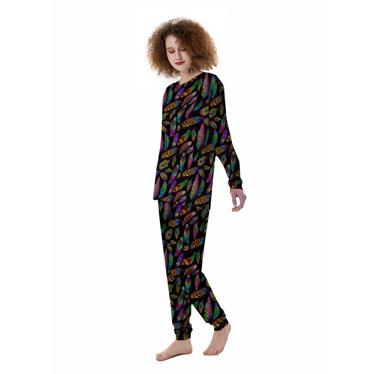 Feather Native Print Pattern Women's Pajamas-grizzshop