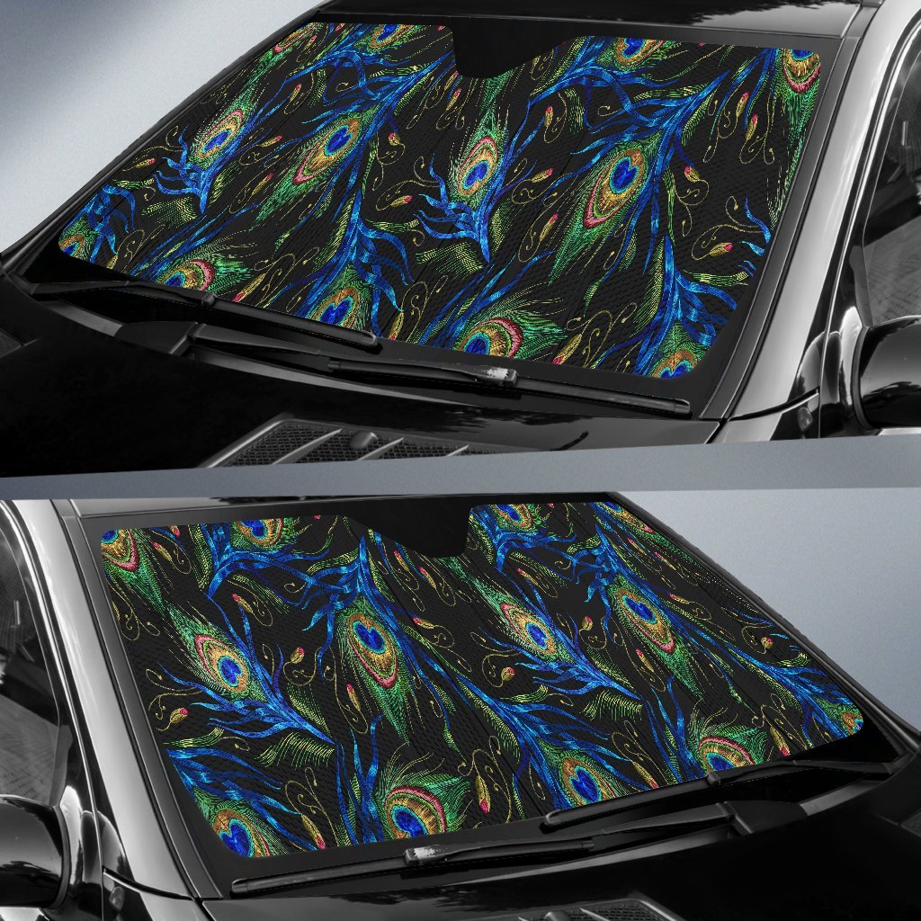 Feather Peacock Pattern Print Car Sun Shade-grizzshop