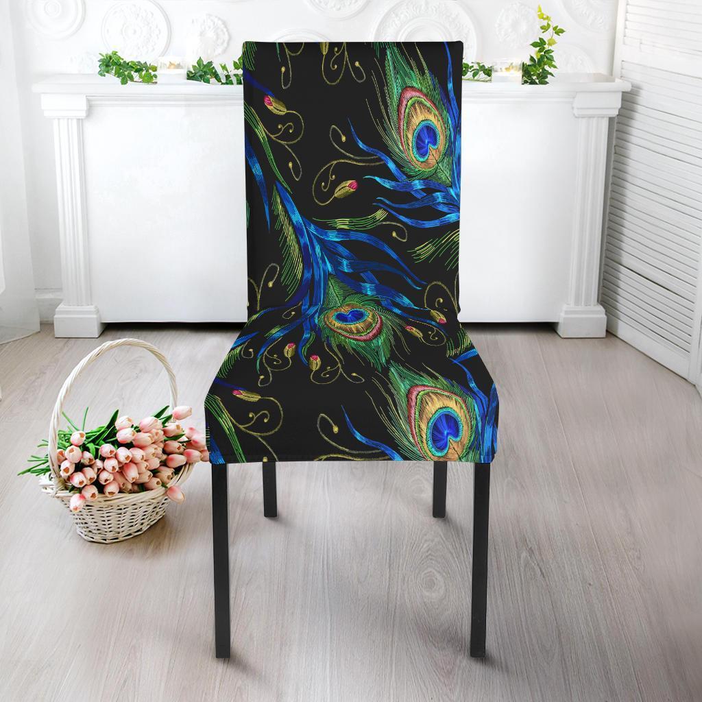 Feather Peacock Pattern Print Chair Cover-grizzshop