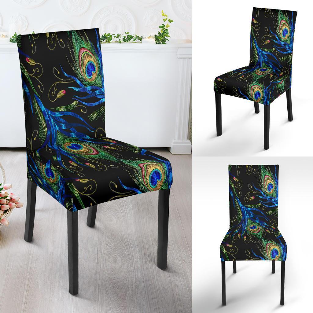 Feather Peacock Pattern Print Chair Cover-grizzshop