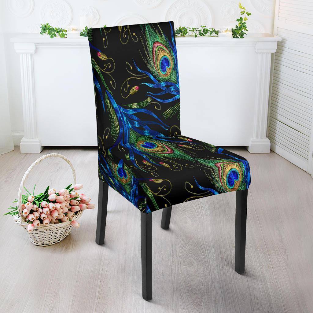 Feather Peacock Pattern Print Chair Cover-grizzshop