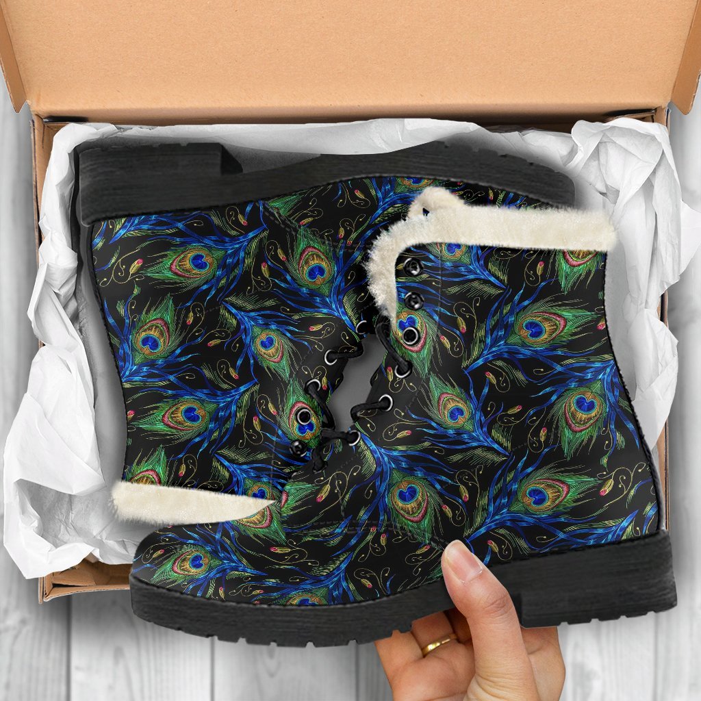 Feather Peacock Pattern Print Comfy Winter Boots-grizzshop