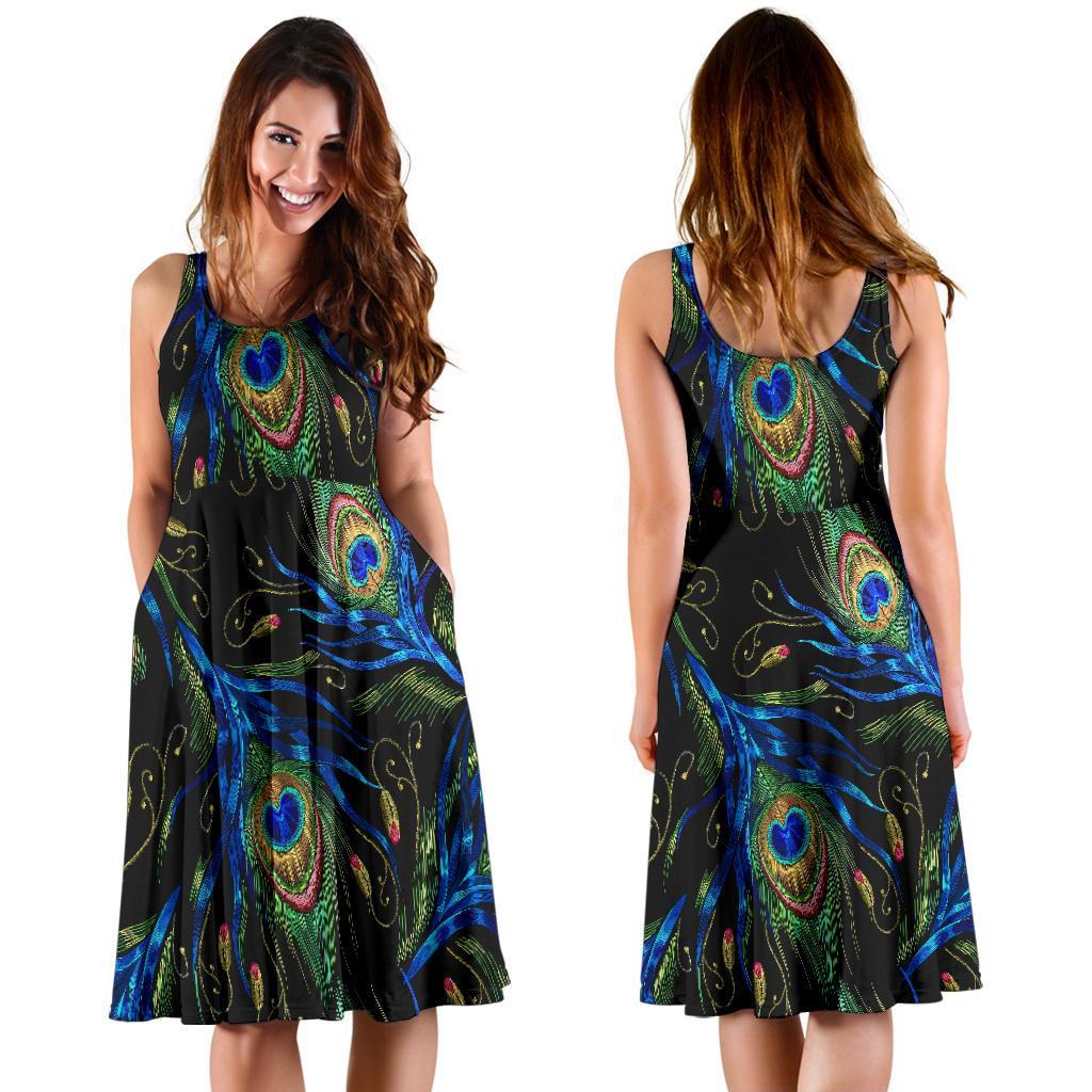 Feather Peacock Pattern Print Dress-grizzshop