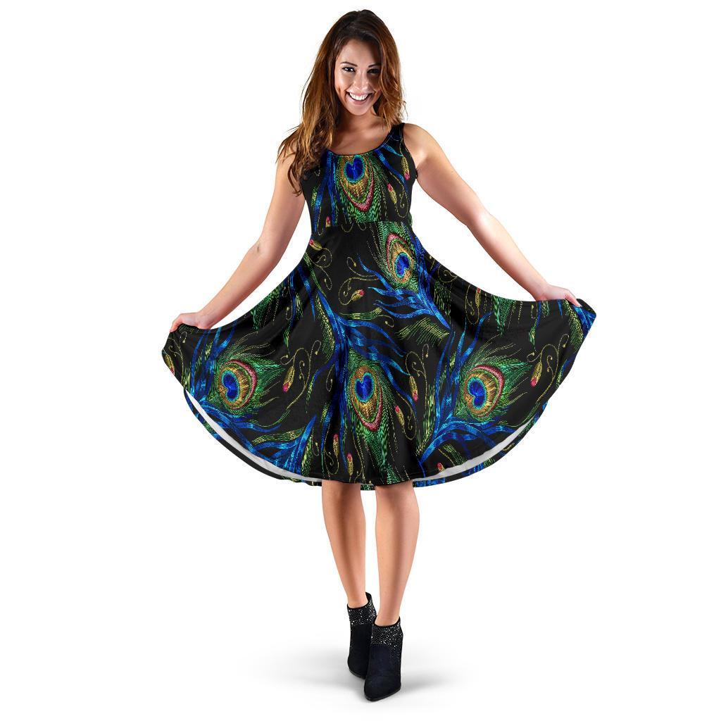 Feather Peacock Pattern Print Dress-grizzshop