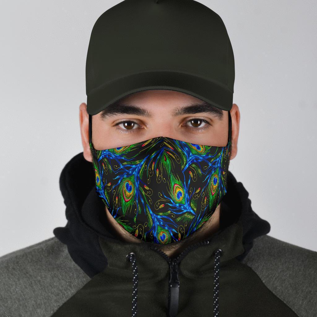 Feather Peacock Pattern Print Face Mask-grizzshop