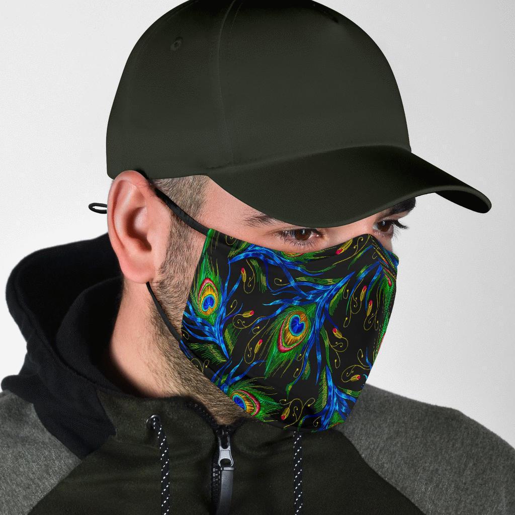 Feather Peacock Pattern Print Face Mask-grizzshop