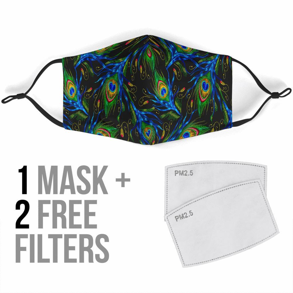 Feather Peacock Pattern Print Face Mask-grizzshop