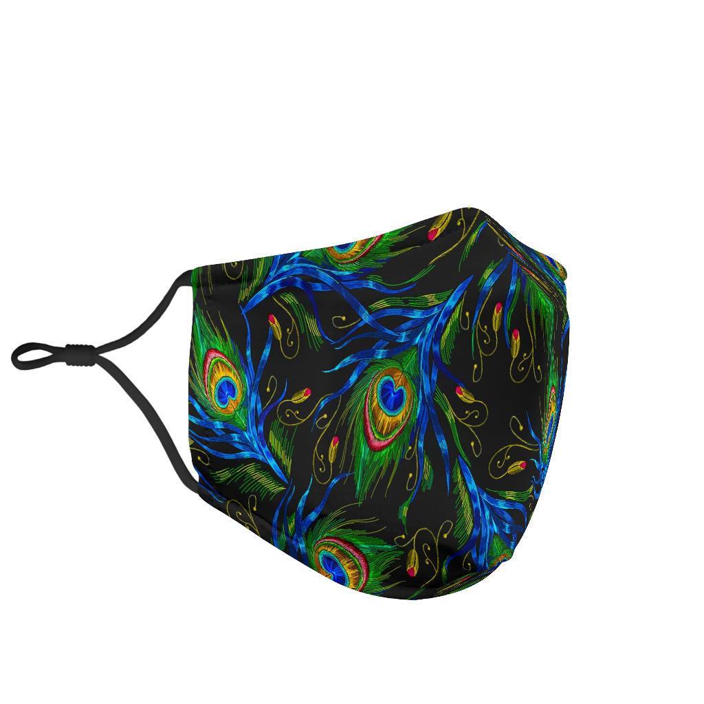 Feather Peacock Pattern Print Face Mask-grizzshop