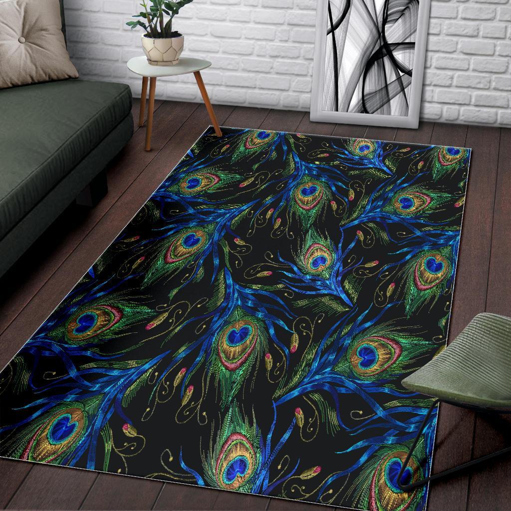 Feather Peacock Pattern Print Floor Mat-grizzshop