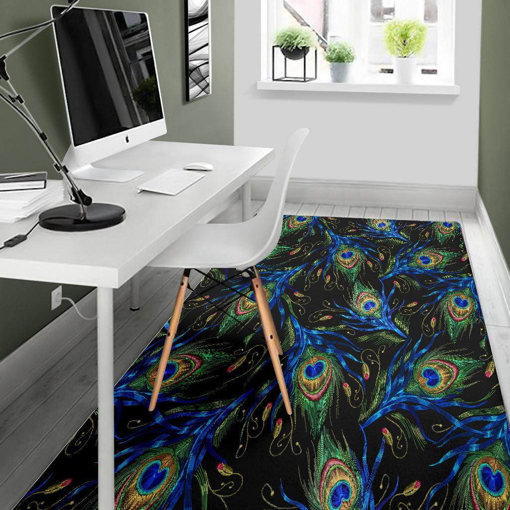 Feather Peacock Pattern Print Floor Mat-grizzshop