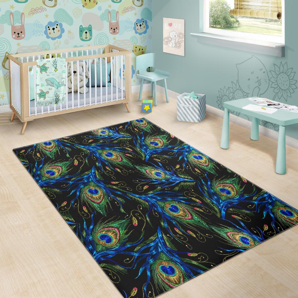 Feather Peacock Pattern Print Floor Mat-grizzshop