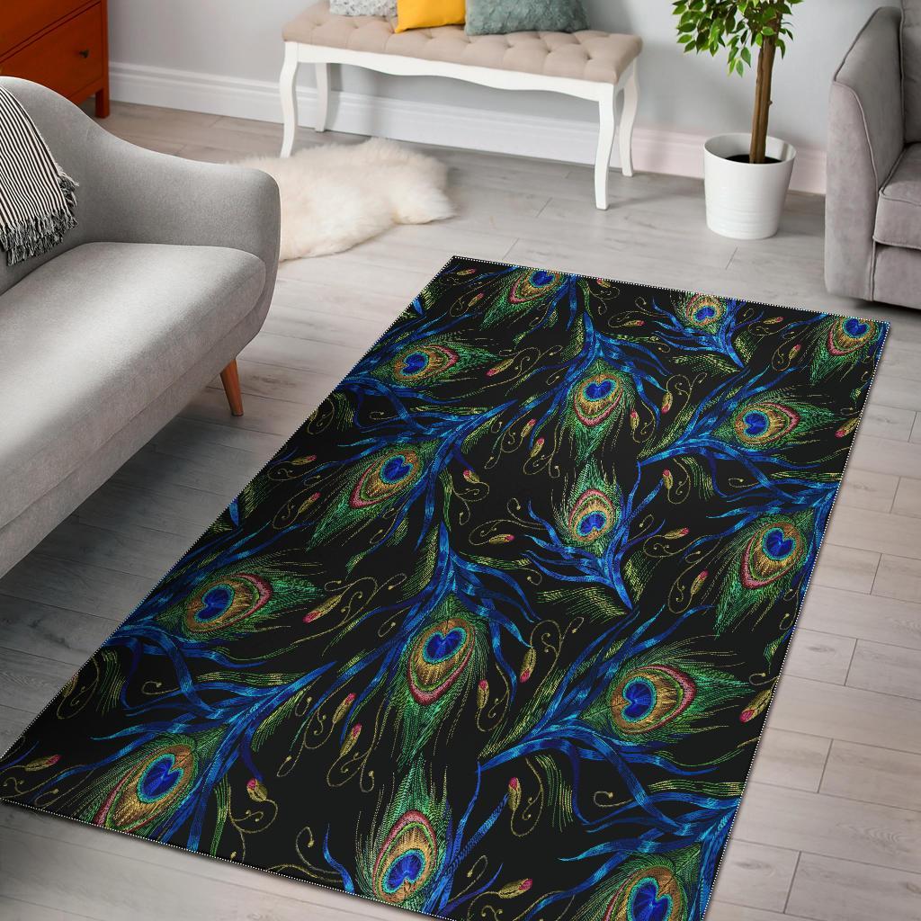 Feather Peacock Pattern Print Floor Mat-grizzshop