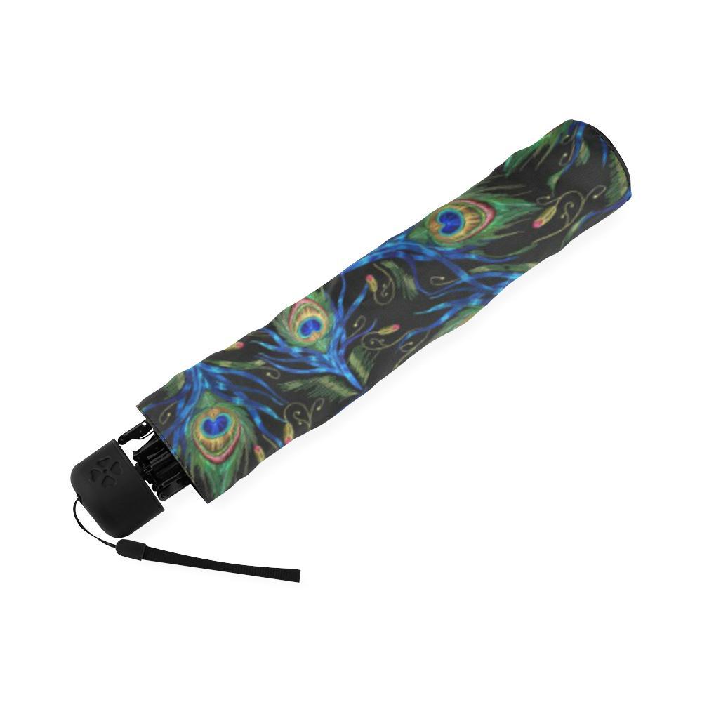 Feather Peacock Pattern Print Foldable Umbrella-grizzshop