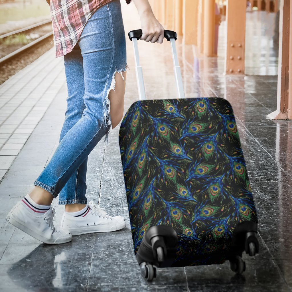 Feather Peacock Pattern Print Luggage Cover Protector-grizzshop