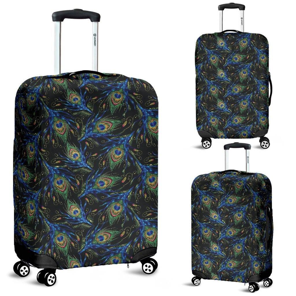 Feather Peacock Pattern Print Luggage Cover Protector-grizzshop