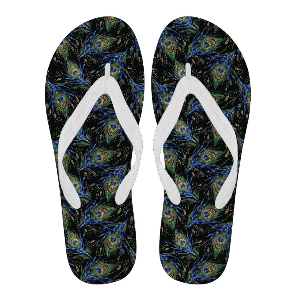 Feather Peacock Pattern Print Men & Women Flip Flops-grizzshop