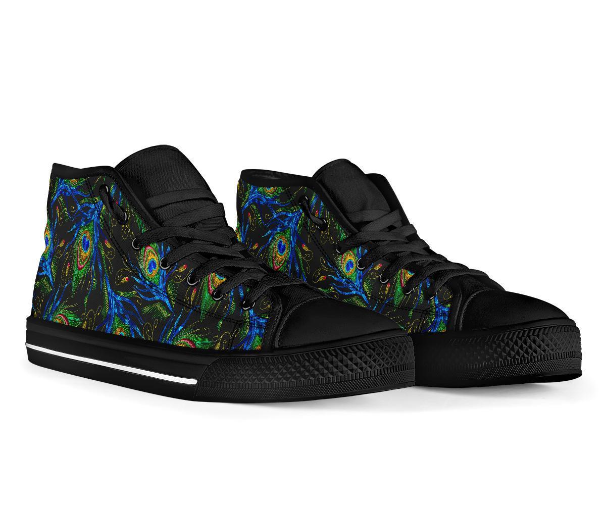 Feather Peacock Pattern Print Men Women's High Top Shoes-grizzshop